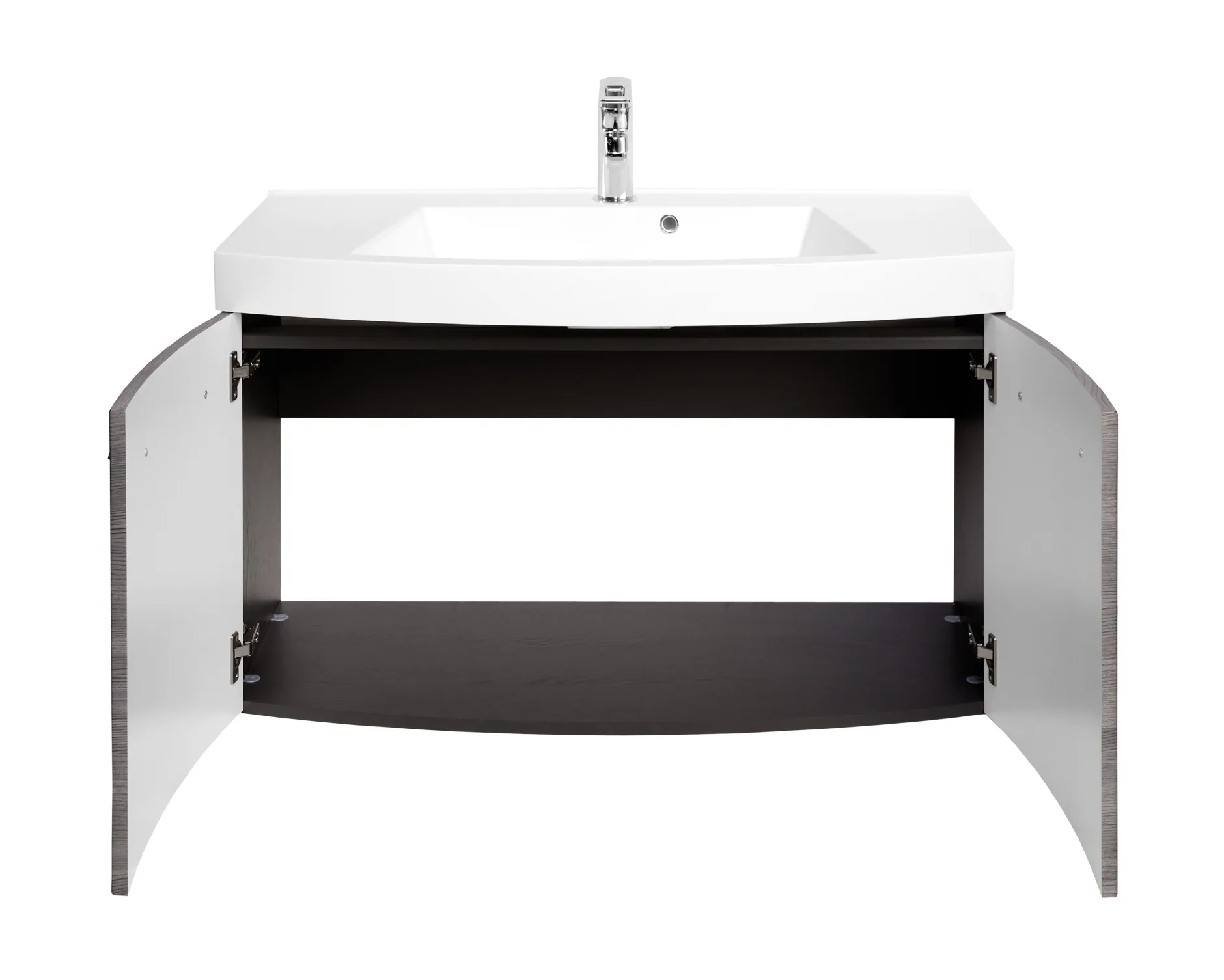 Waschbeckenschrank Florent gebogen 100cm 2 Türen - graphit/graue Eiche
