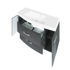 Waschbeckenschrank Florent gebogen 120cm 2 Schubladen und 2 Türen - graphit/graue Eiche