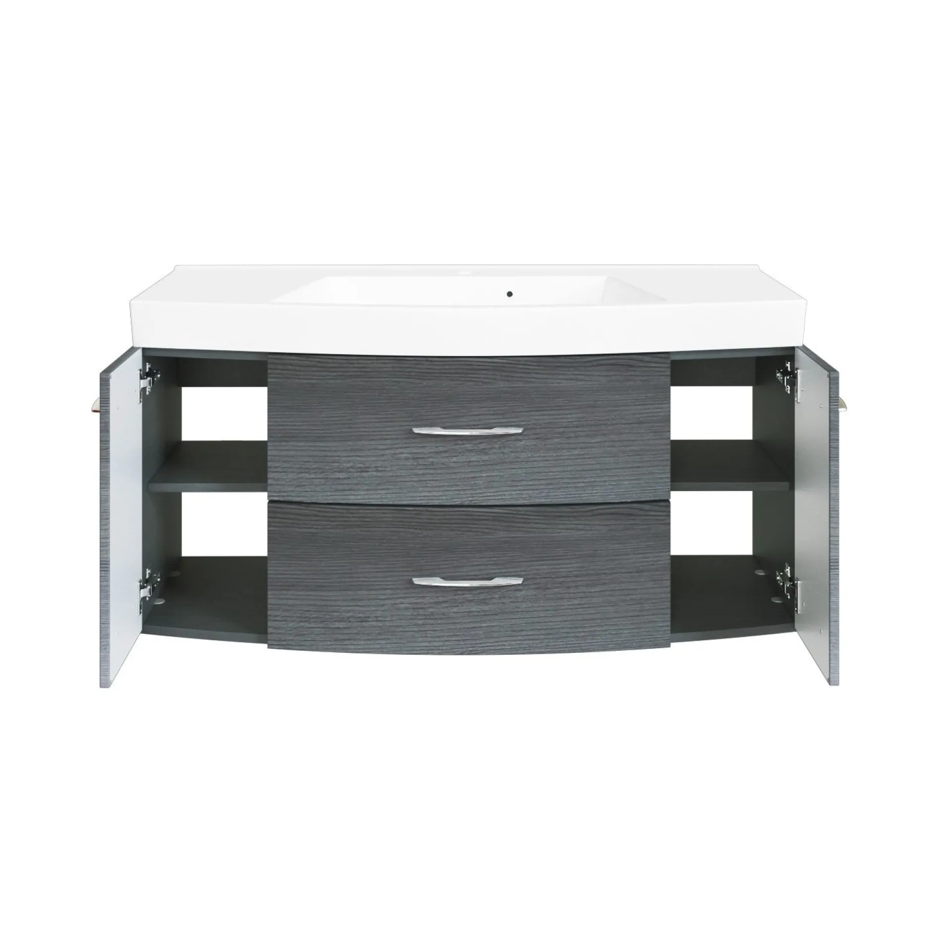 Waschbeckenschrank Florent gebogen 120cm 2 Schubladen und 2 Türen - graphit/graue Eiche