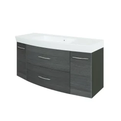 Waschbeckenschrank Florent gebogen 120cm 2 Schubladen und 2 Türen - graphit/graue Eiche
