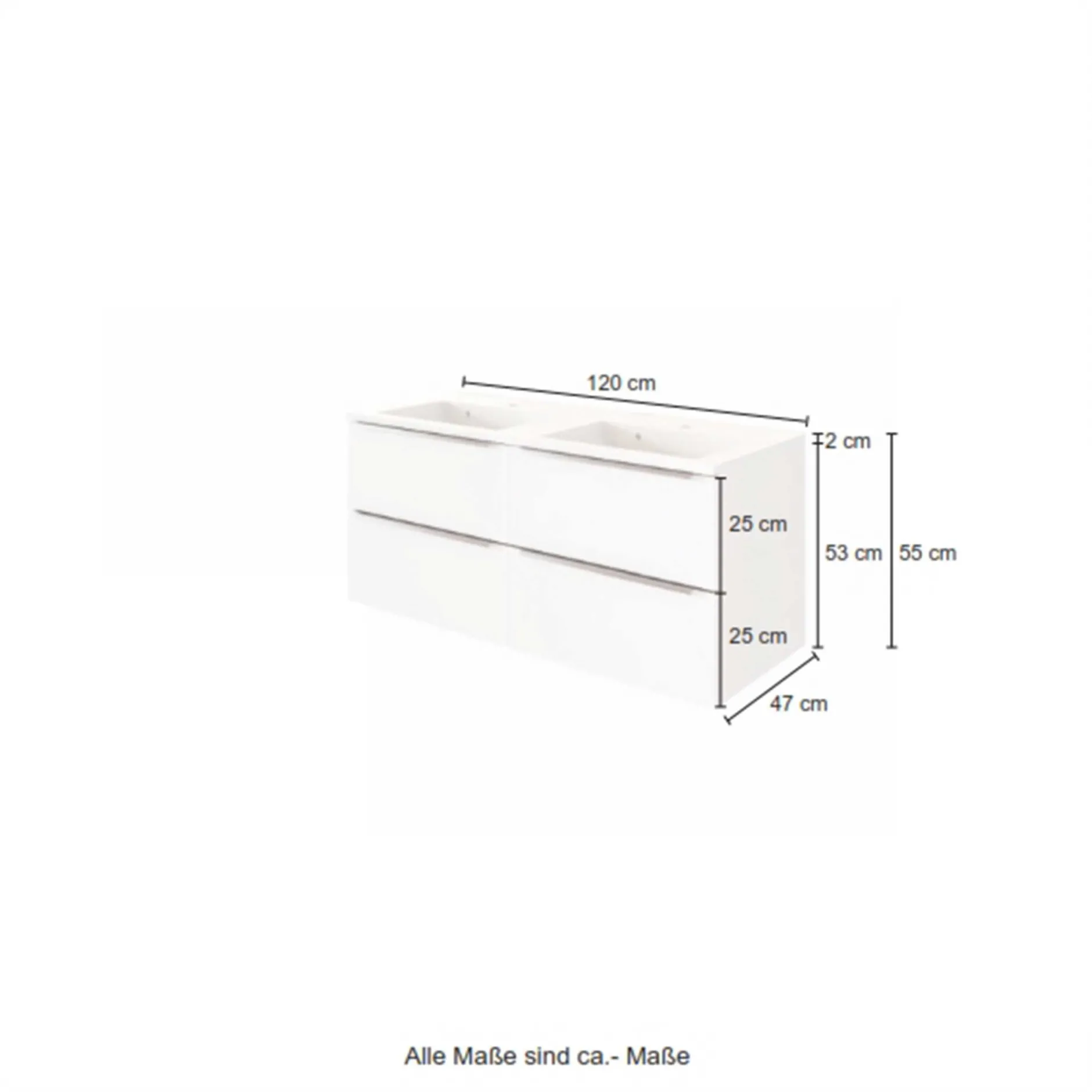 Waschbeckenschrank Hansen 120cm 4 Schubladen - weiß