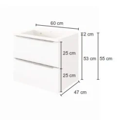 Waschbeckenschrank Hansen L60xT48cm 2 Schubladen - weiß