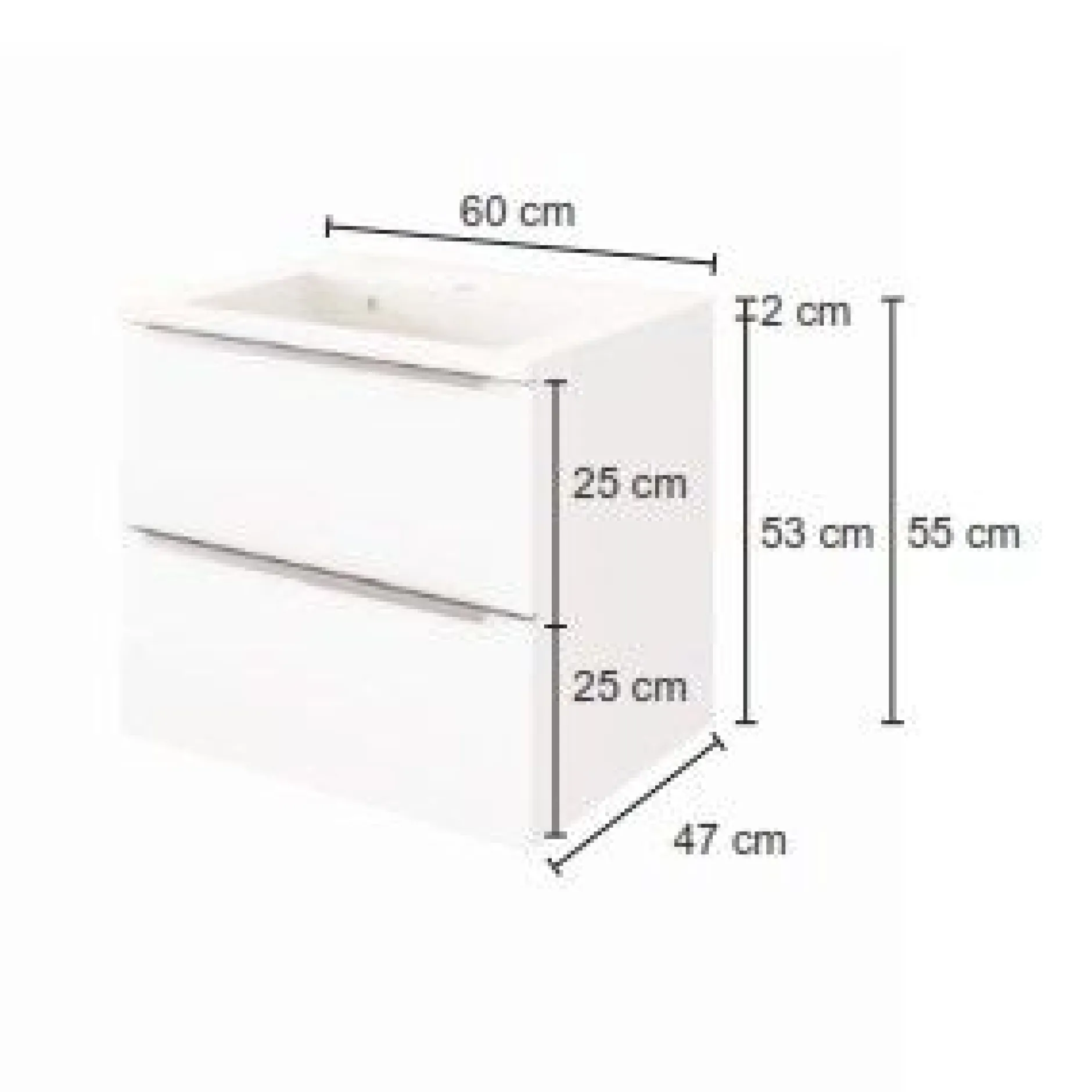 Waschbeckenschrank Hansen L60xT48cm 2 Schubladen - weiß