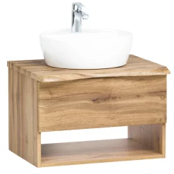 Waschbeckenschrank Karan 61cm mit Waschbecken und 1 Schublade - Eiche