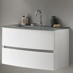 Waschbeckenschrank Kornel 80cm grau Waschbecken - weiß