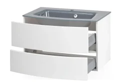 Waschbeckenschrank Kornel 80cm grau Waschbecken - weiß