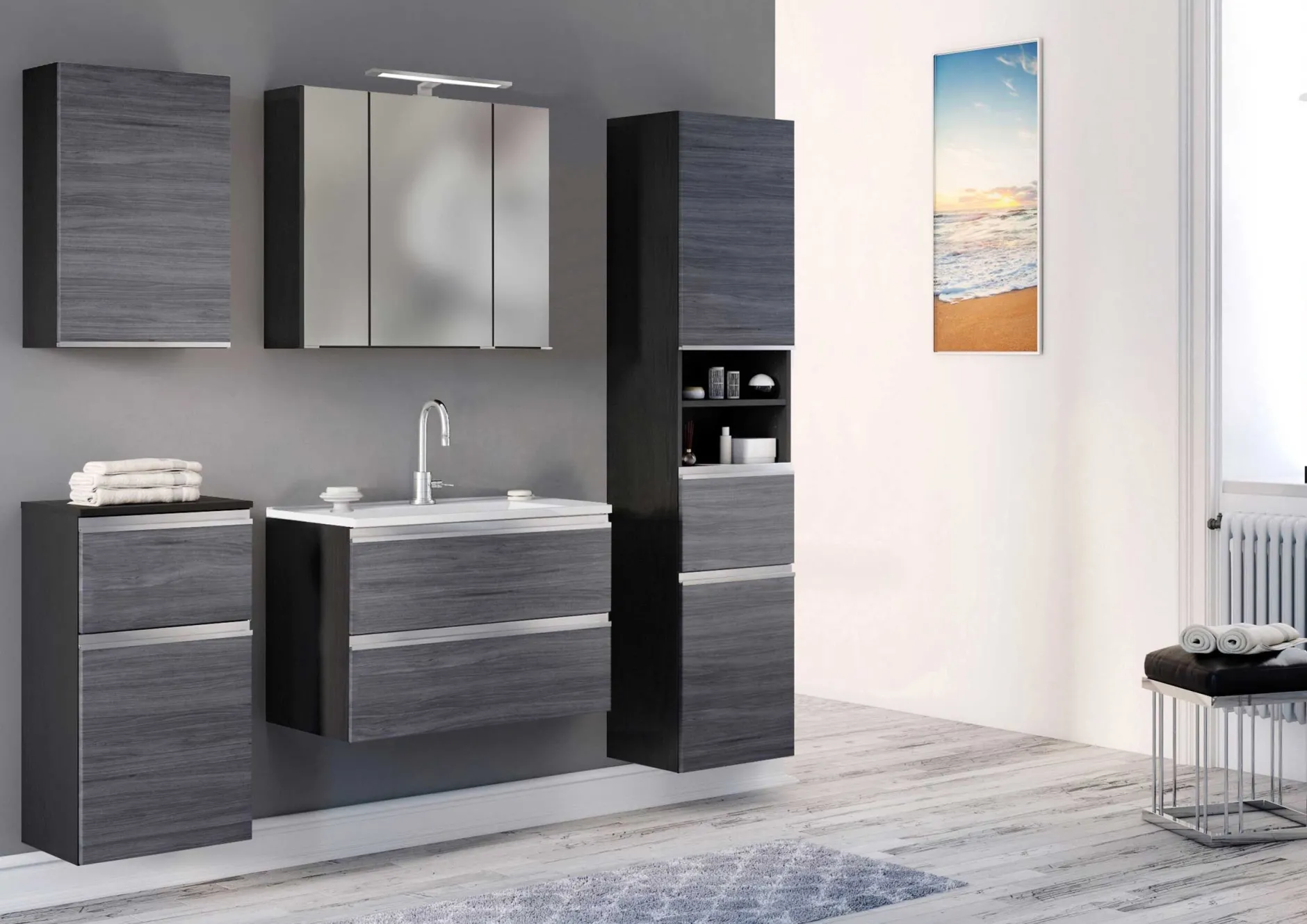 Waschbeckenschrank Lotuk 80cm 2 Schubladen - Eiche grau