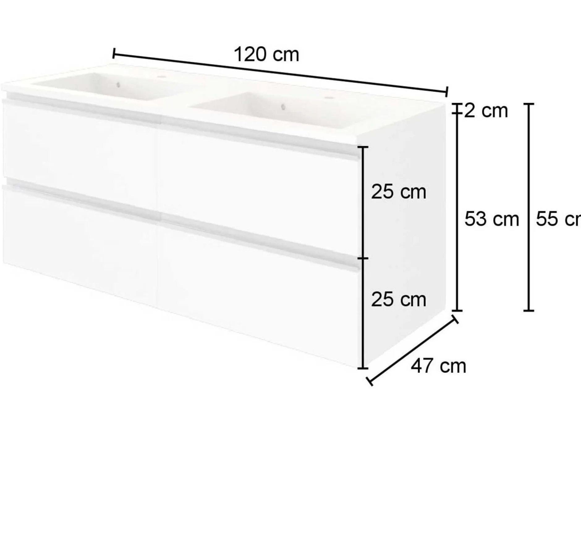 Waschbeckenschrank Lotuk 120cm 4 Schubladen - Eiche grau