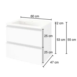 Waschbeckenschrank Lotuk L60xT48cm mit 2 Schubladen - Eiche grau