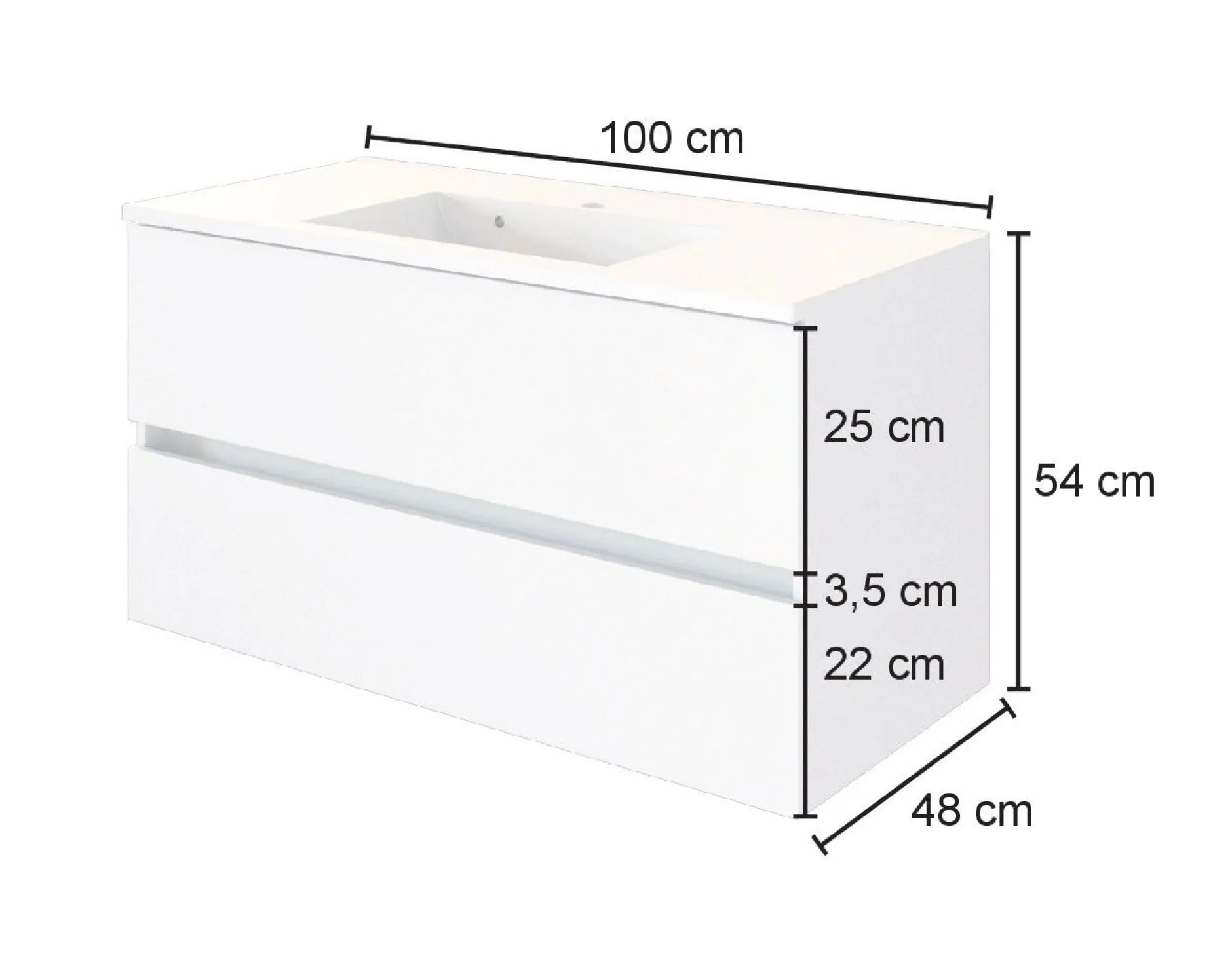 Waschbeckenschrank Luna 100cm 2 Schubladen - Eiche/grau