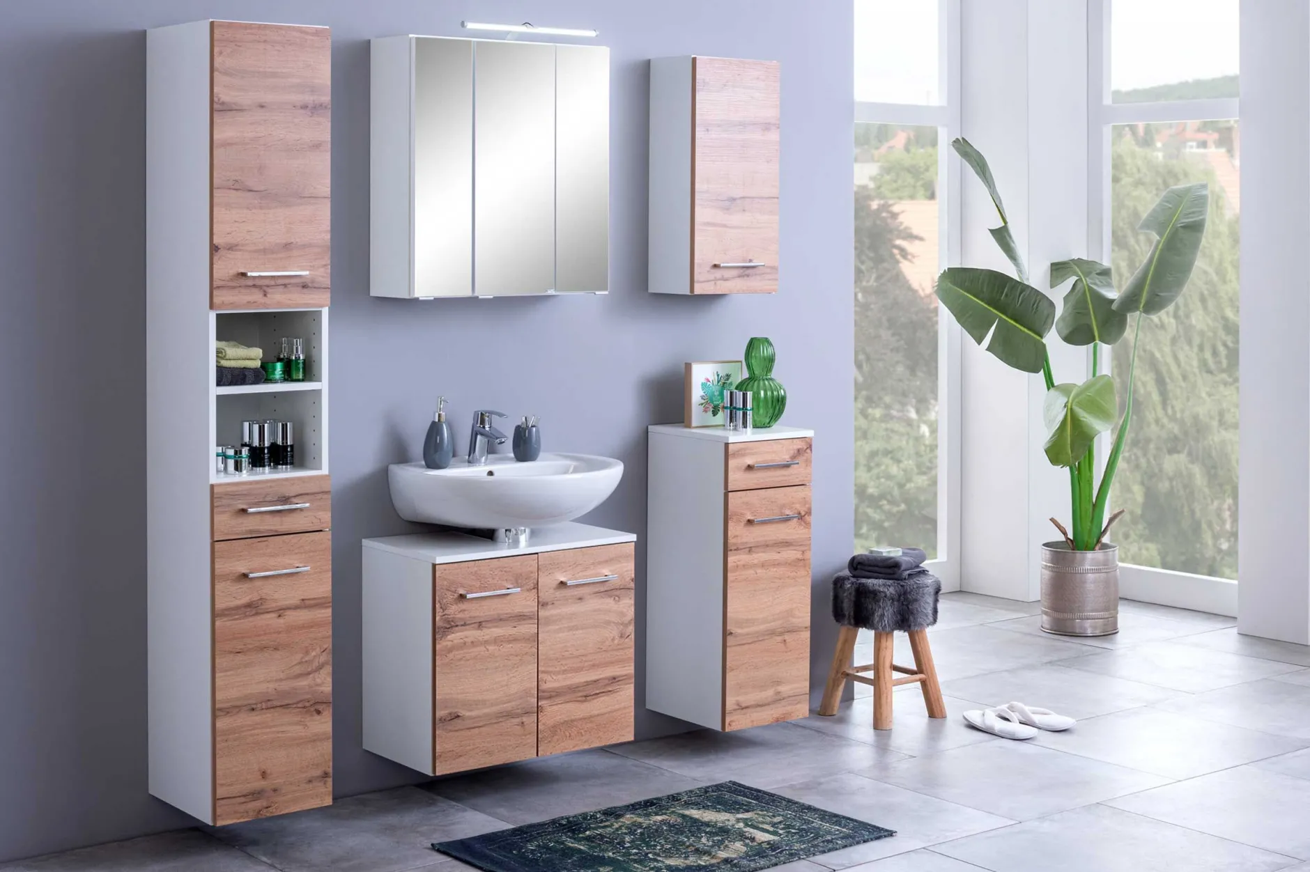 Waschbeckenschrank Pares 60cm 2 Schubladen - weiß/wotan eiche