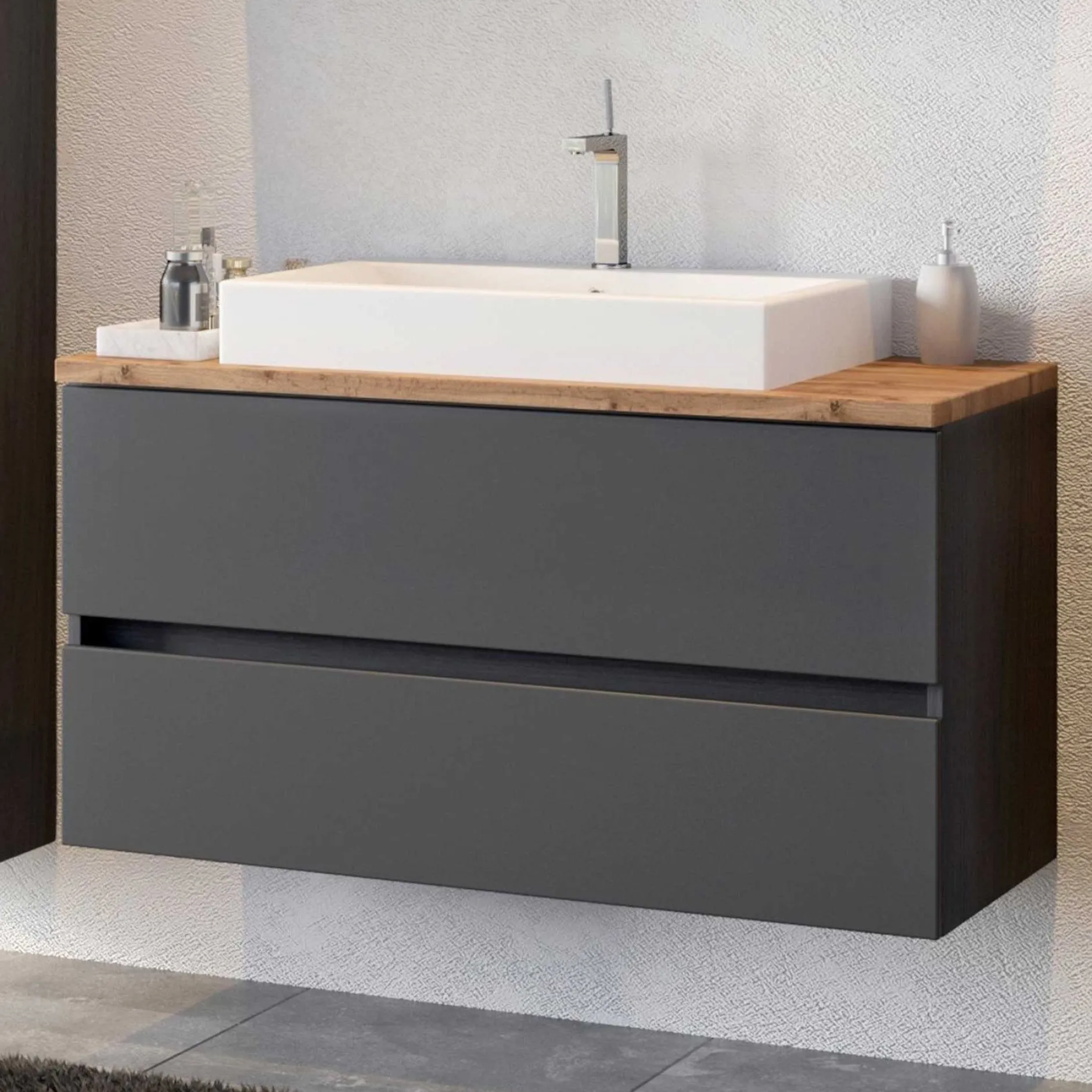 Waschbeckenschrank Pisca 100cm 2 Schubladen - graphit
