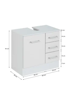 Waschbeckenschrank Ricca 60cm 1 Tür und 3 Schubladen - weiß/hellgrau