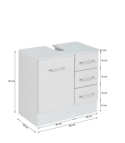 Waschbeckenschrank Ricca 60cm 1 Tür und 3 Schubladen - weiß