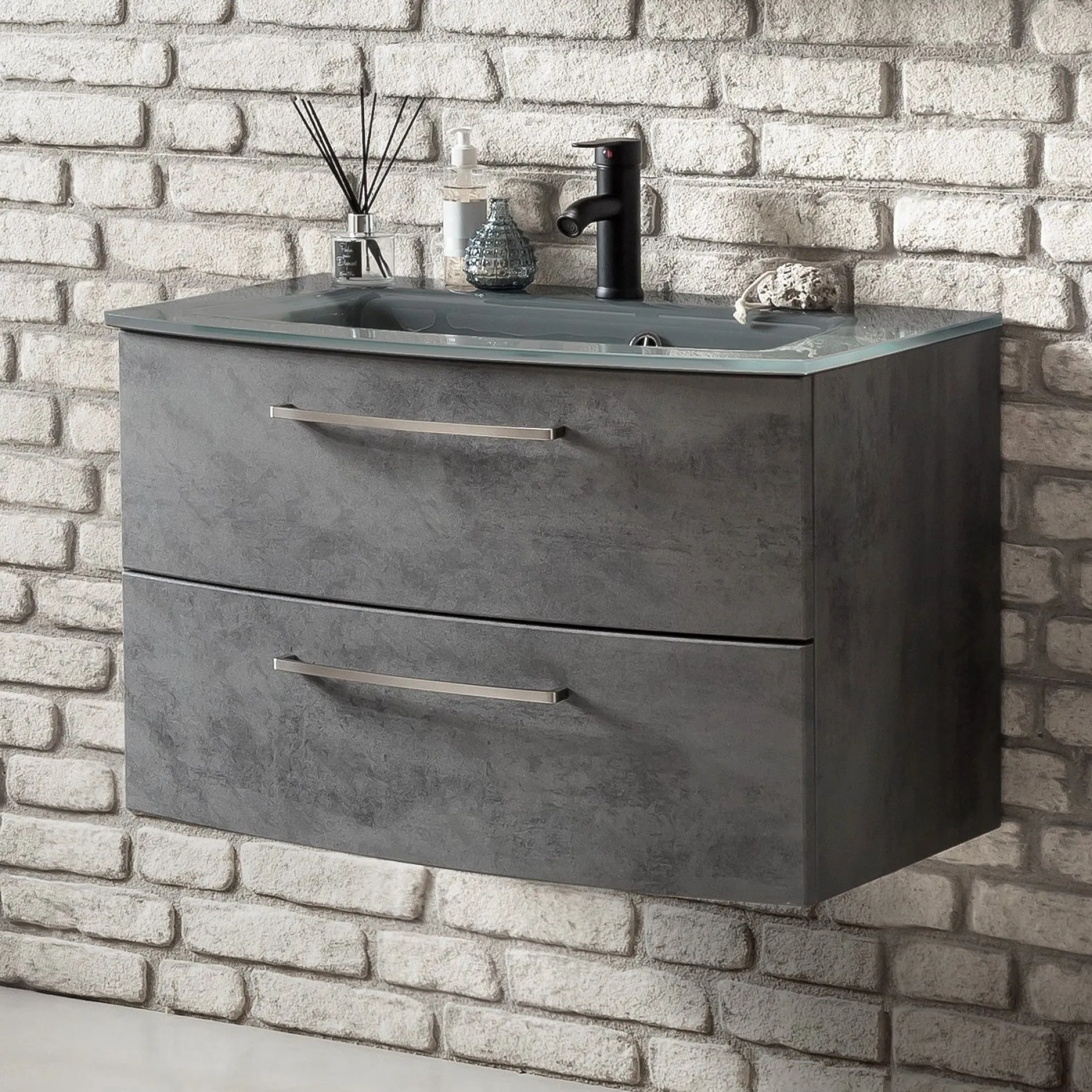 Waschbeckenschrank Stivan 80cm grau Waschbecken - Beton