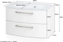 Waschbeckenschrank Stivan 80cm grau Waschbecken - weiß