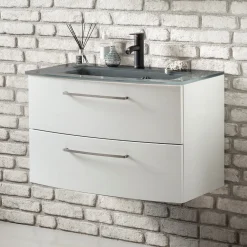 Waschbeckenschrank Stivan 80cm grau Waschbecken - weiß