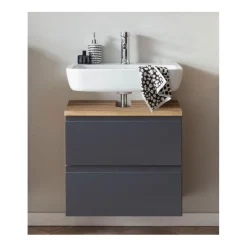 Waschbeckenschrank Varese | 60 x 47 x 56 cm | Wotan Oak / Grau