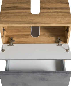Waschbeckenschrank Varese | 60 x 47 x 56 cm | Wotan Oak / Betonfarbe