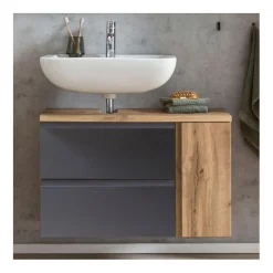 Waschbeckenschrank Varese | 85 x 35 x 56 cm | Wotan Oak / Grau