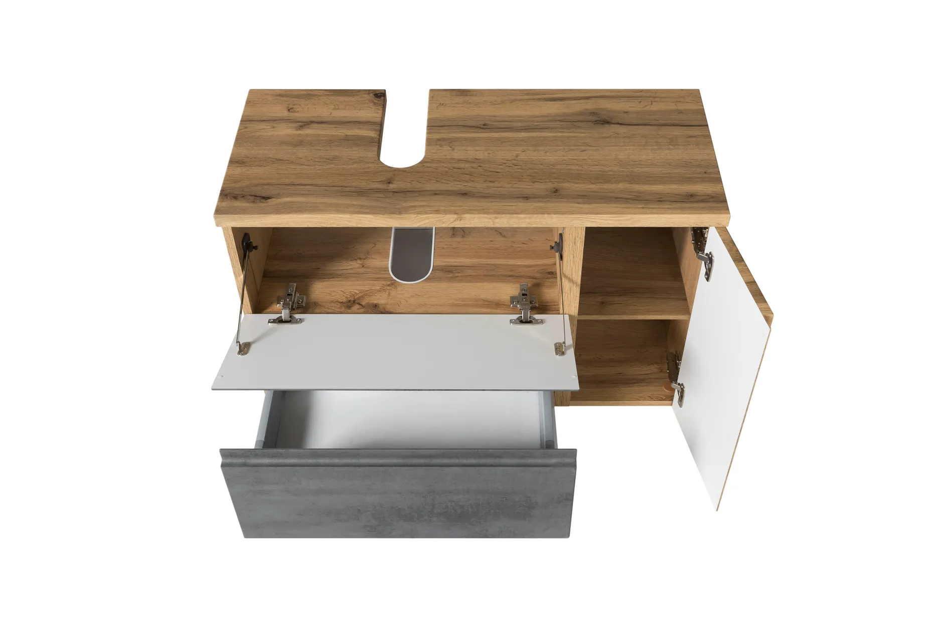 Waschbeckenschrank Varese | 85 x 47 x 56 cm | Wotan Oak / Betonfarbe