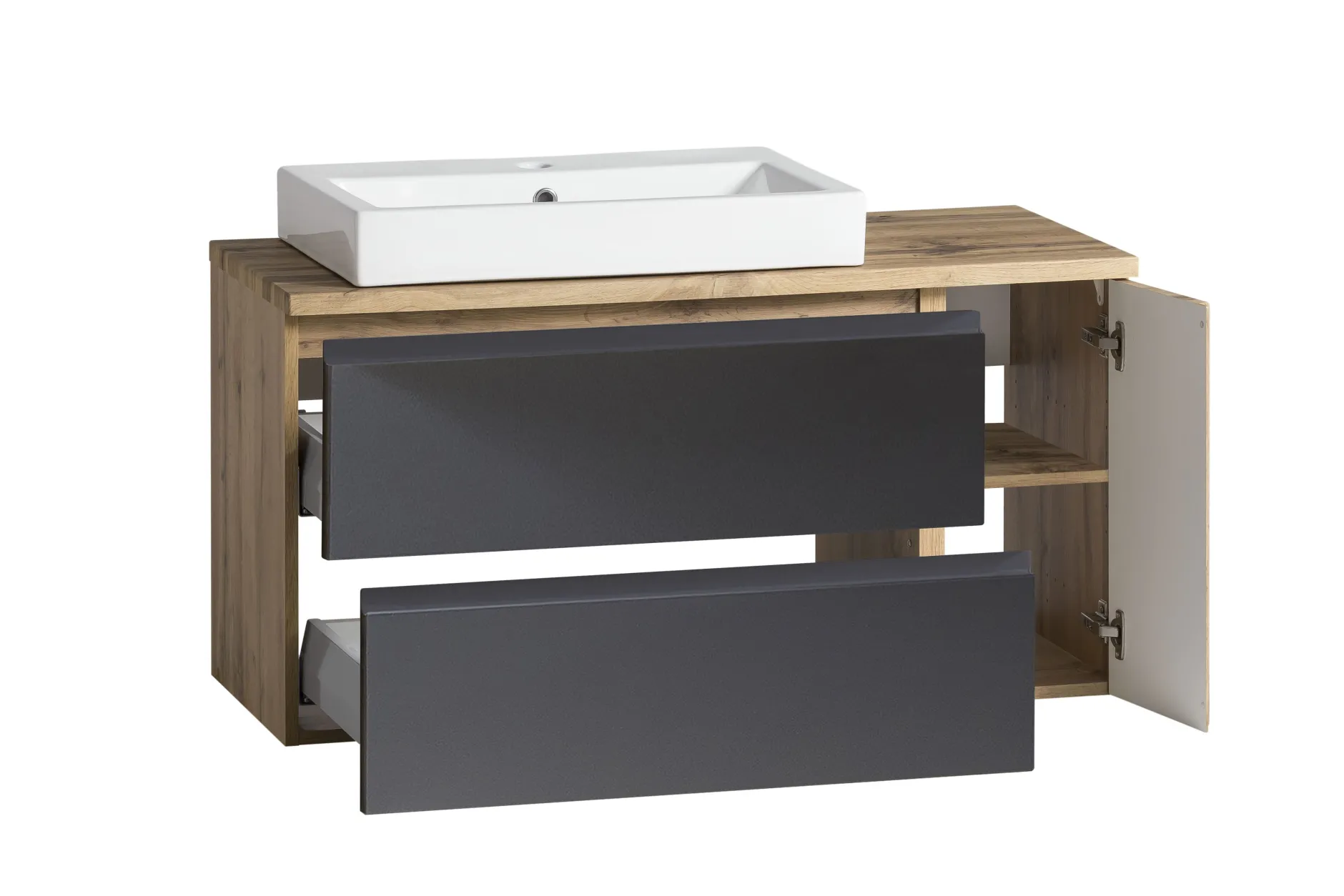 Waschbeckenschrank Varese | 105 x 47 x 65 cm | Wotan Oak / Grey