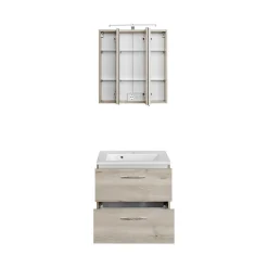 Waschbecken-Set Portofino | Waschbecken mit Spüle und Spiegelschrank | Buche-design