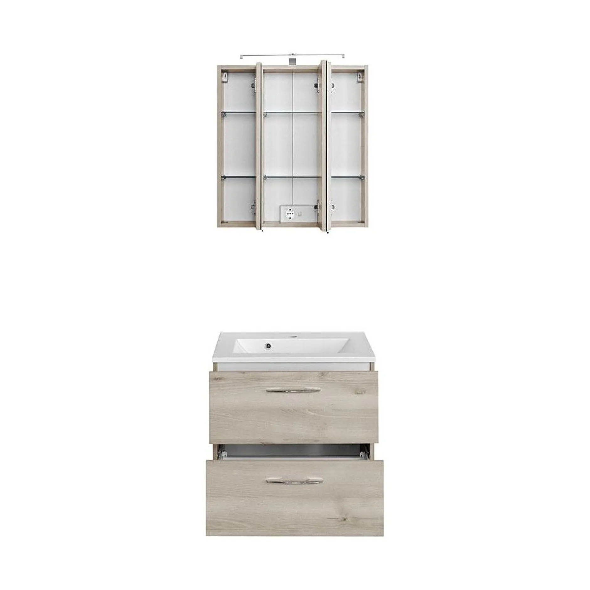Waschbecken-Set Portofino | Waschbecken mit Spüle und Spiegelschrank | Buche-design