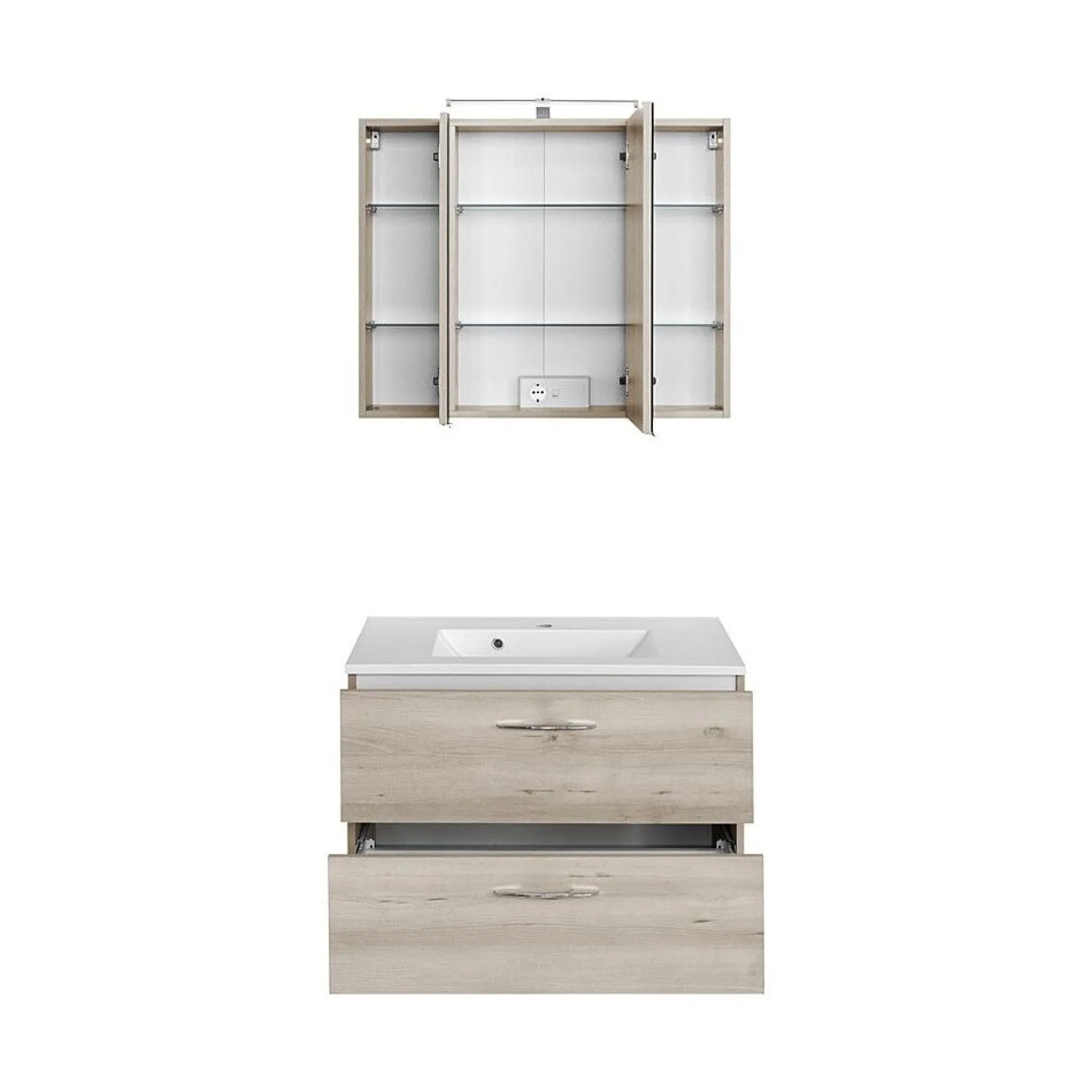 Waschbecken-Set Portofino | Waschbecken mit Spüle und Spiegelschrank | Buche-design