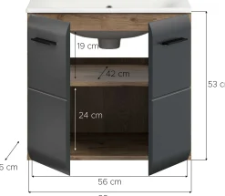 Waschbeckenunterschrank Ice Xonox - MDF matt schwarz/Nox Oak - 60x55x46 cm
