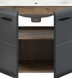 Waschbeckenunterschrank Ice Xonox - MDF matt schwarz/Nox Oak - 60x55x46 cm