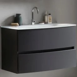 Waschbeckenunterschrank Kornel 80cm weißes Waschbecken - graphitgrau