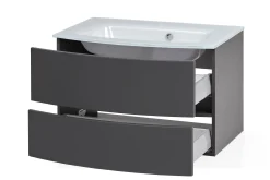 Waschbeckenunterschrank Kornel 80cm weißes Waschbecken - graphitgrau