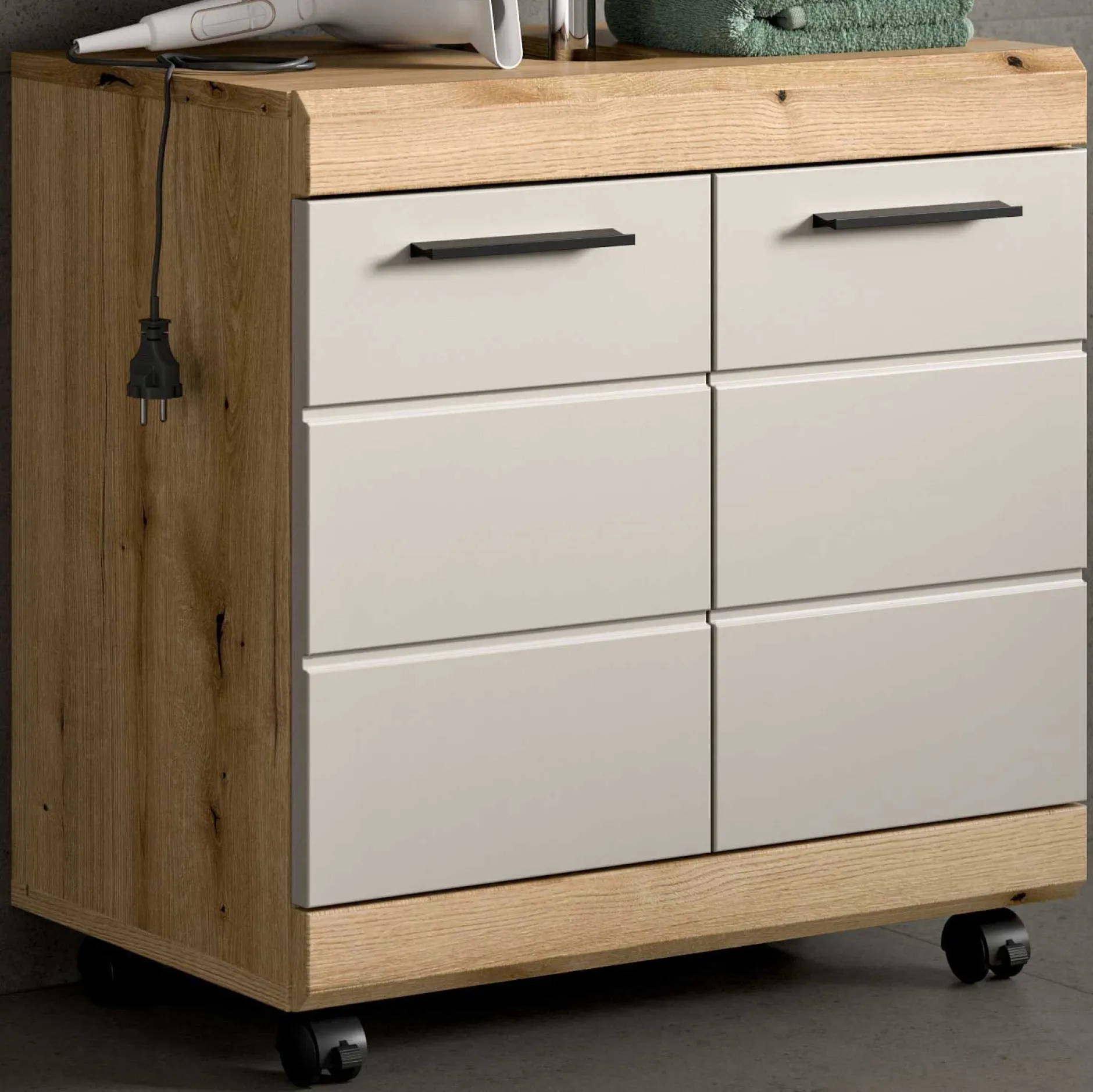 Waschbeckenunterschrank Scout Xonox - Evoak Eiche & Cashmere - 60x56x34 cm