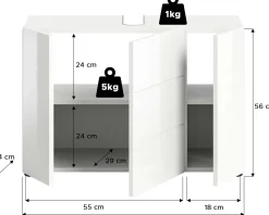 Waschbeckenunterschrank Vira Xonox - Weiß Melamin - 82x56x34 cm