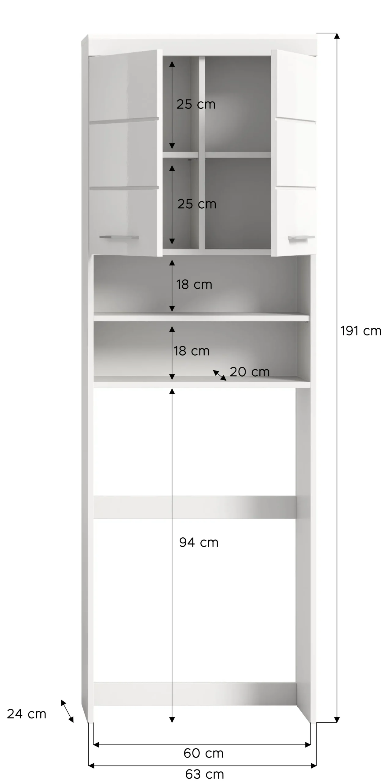 Waschmaschinenaufsatz Scout Xonox - Weiß Hochglanz - 63x191x24 cm