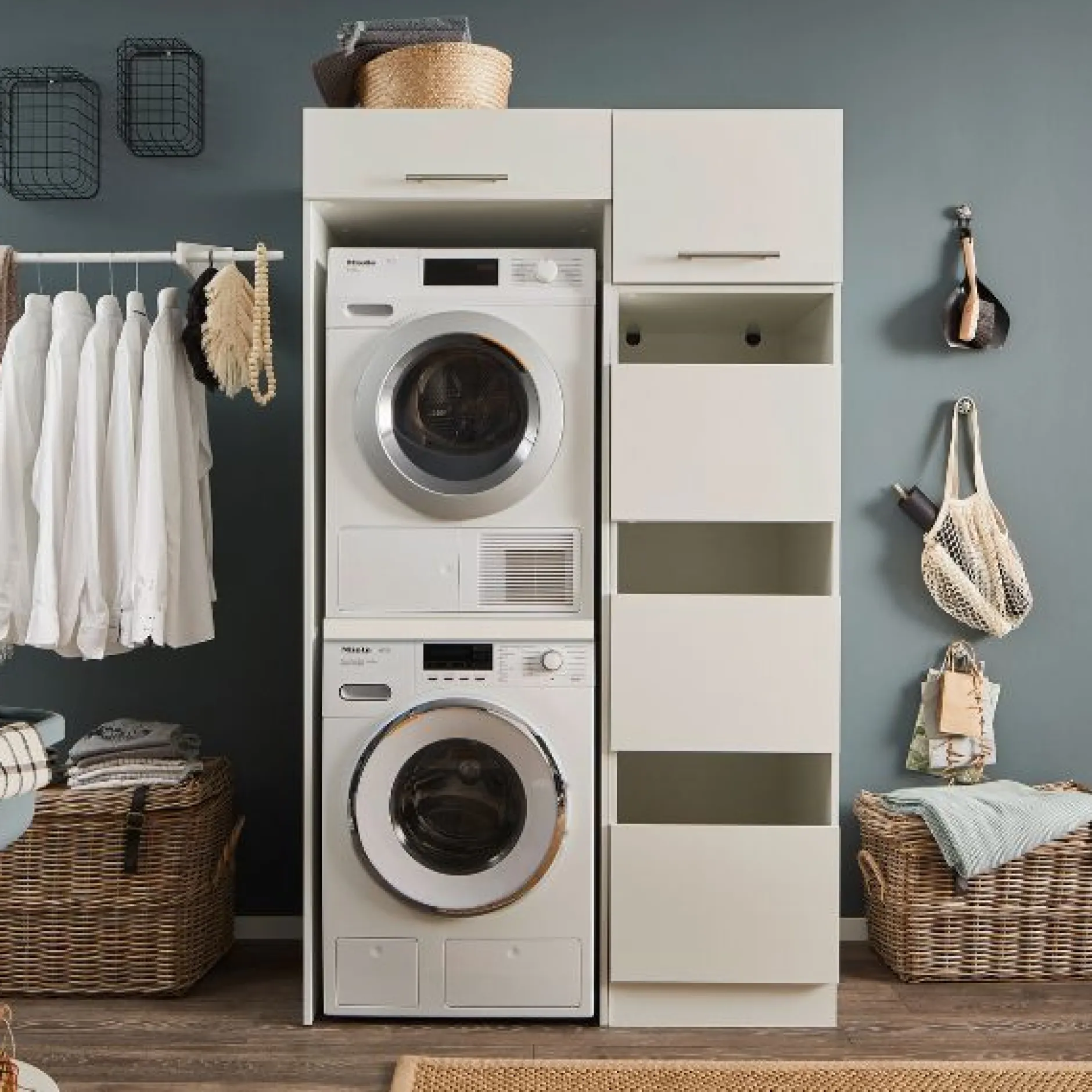Waschmaschinenschrankkombination Laundreezy | 118 x 68 x 200 cm | Weiß