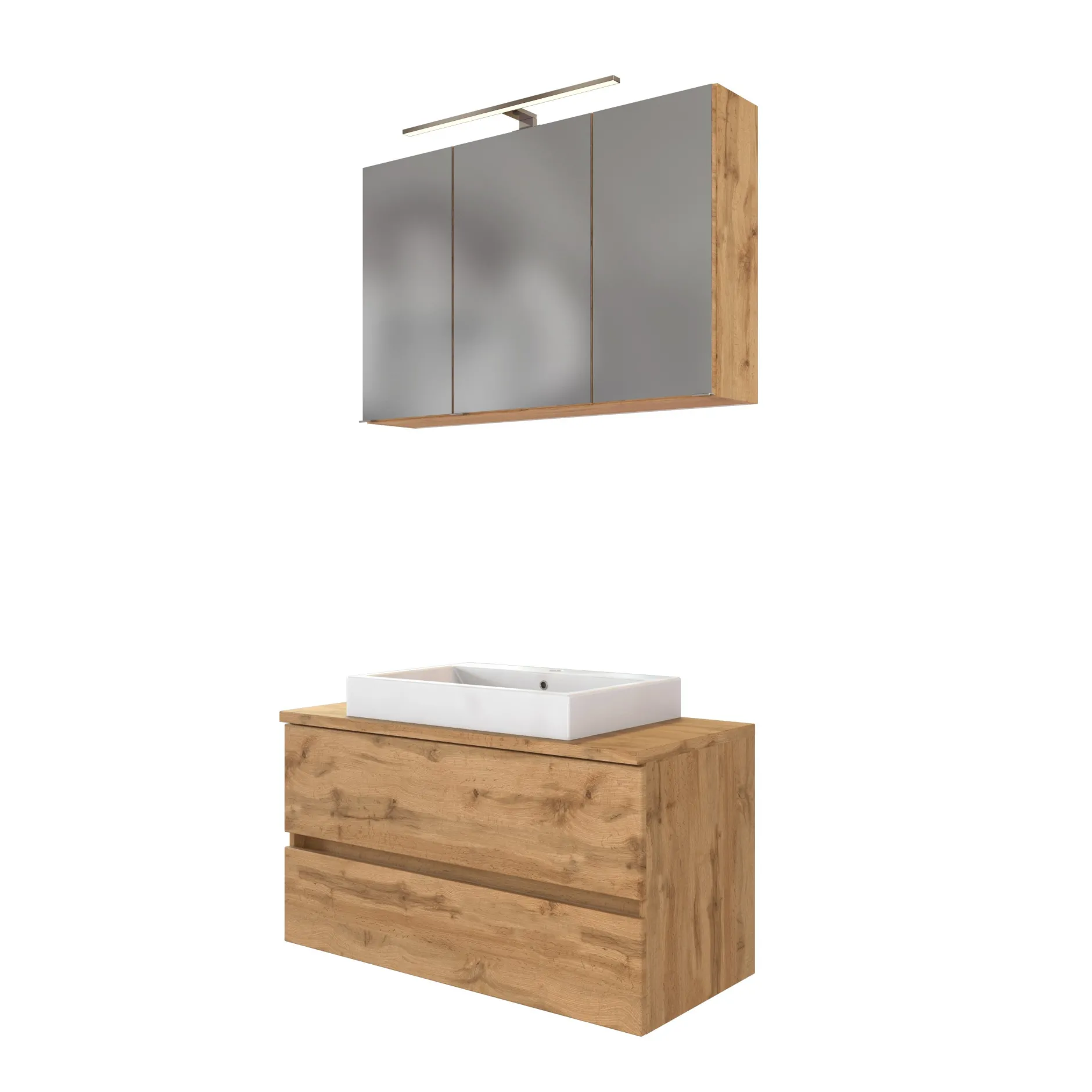Waschtisch-Set Pienza | Spiegelschrank, Waschtischunterschrank | Wotan Oak Design