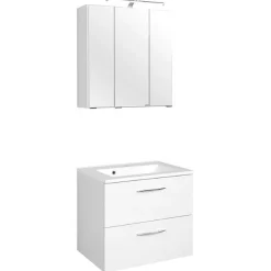 Waschtisch-Set Portofino | Waschtisch mit Waschbecken und Spiegelschrank | Weiß