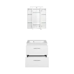 Waschtisch-Set Portofino | Waschtisch mit Waschbecken und Spiegelschrank | Weiß
