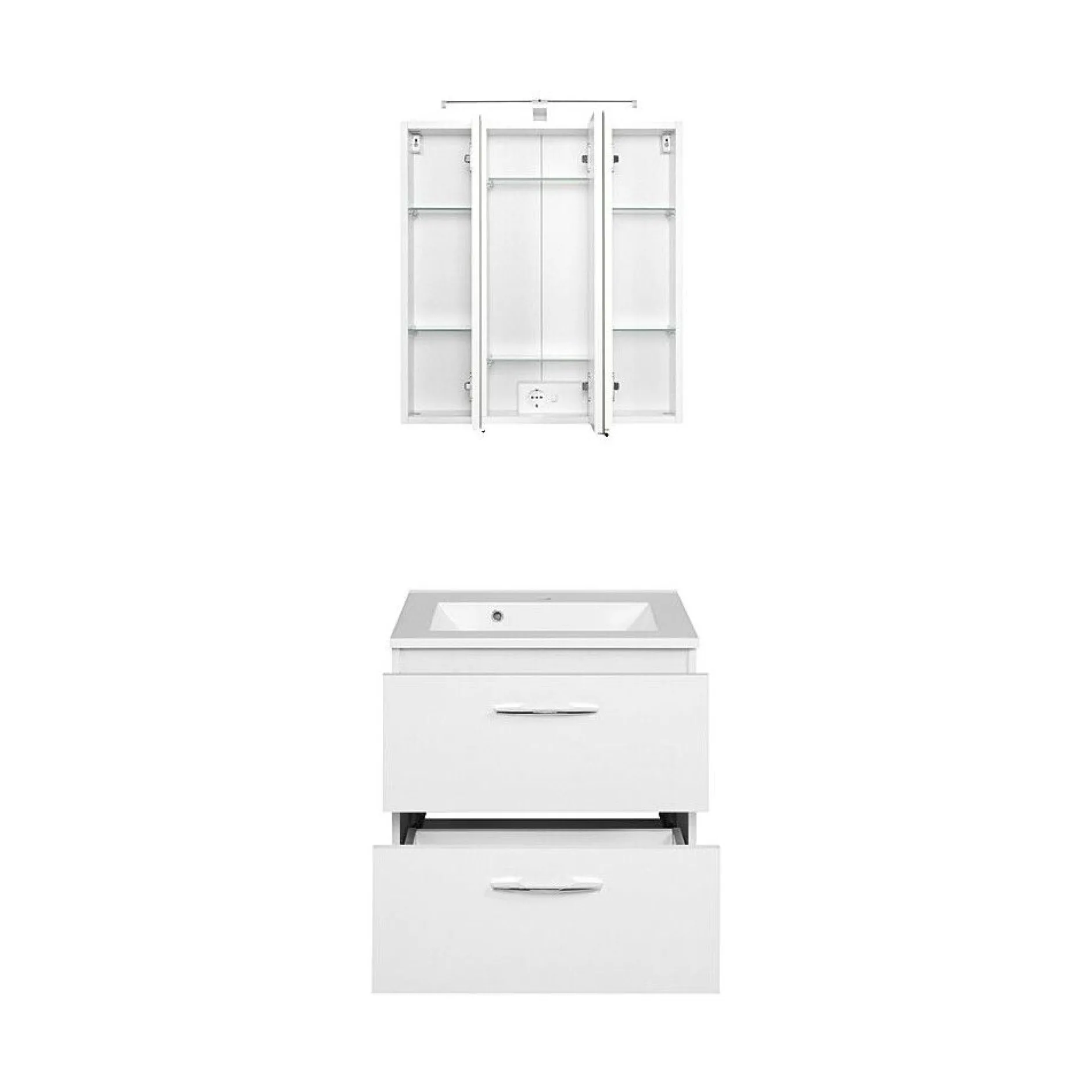Waschtisch-Set Portofino | Waschtisch mit Waschbecken und Spiegelschrank | Weiß