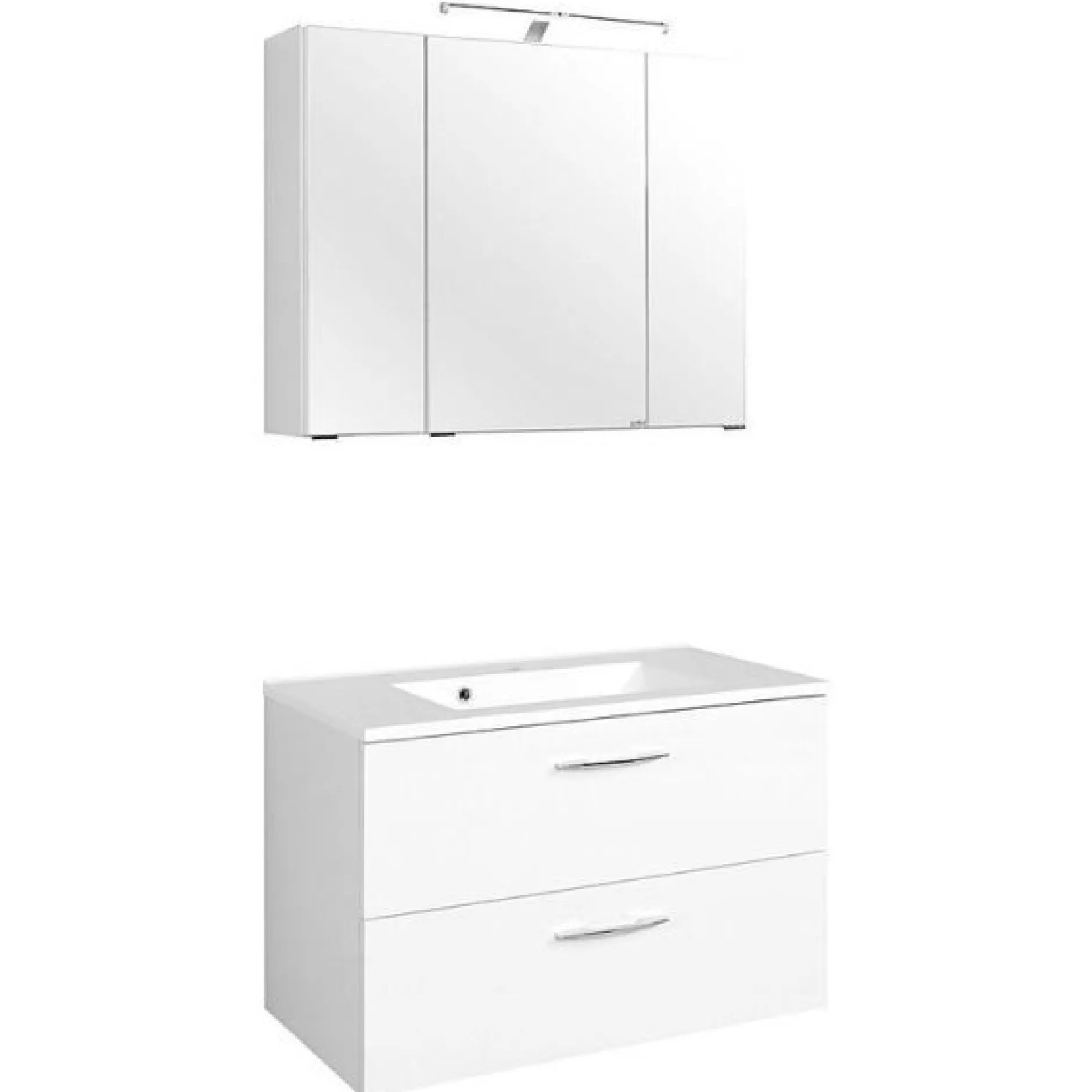 Waschtisch-Set Portofino | Waschtisch mit Waschbecken und Spiegelschrank | Weiß