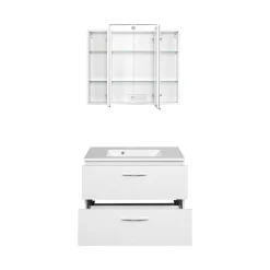 Waschtisch-Set Portofino | Waschtisch mit Waschbecken und Spiegelschrank | Weiß