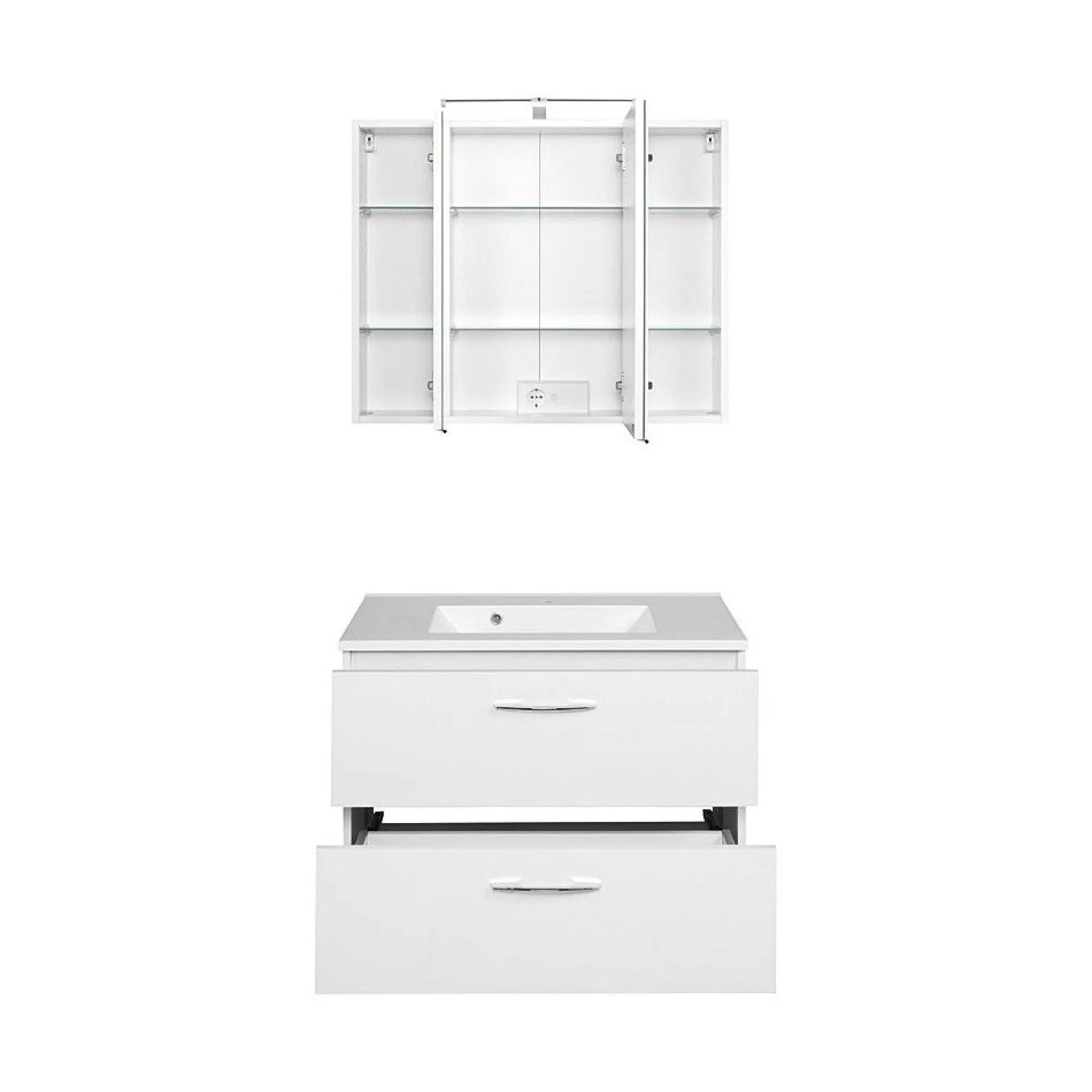 Waschtisch-Set Portofino | Waschtisch mit Waschbecken und Spiegelschrank | Weiß