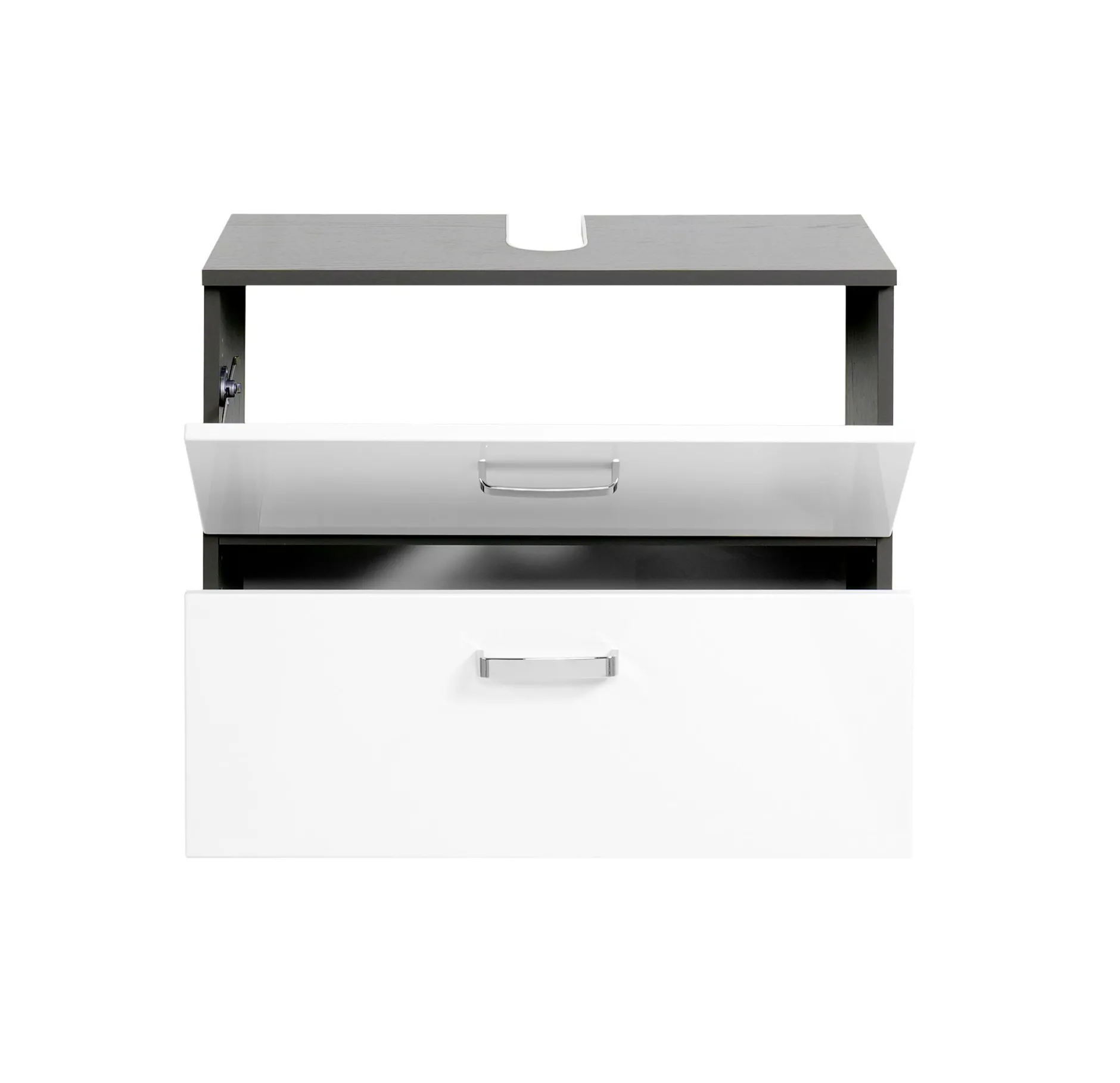 Waschtischunterschrank Bobbi 70cm 1 Tür und 1 Schublade - graphit/hochglanz-weiß