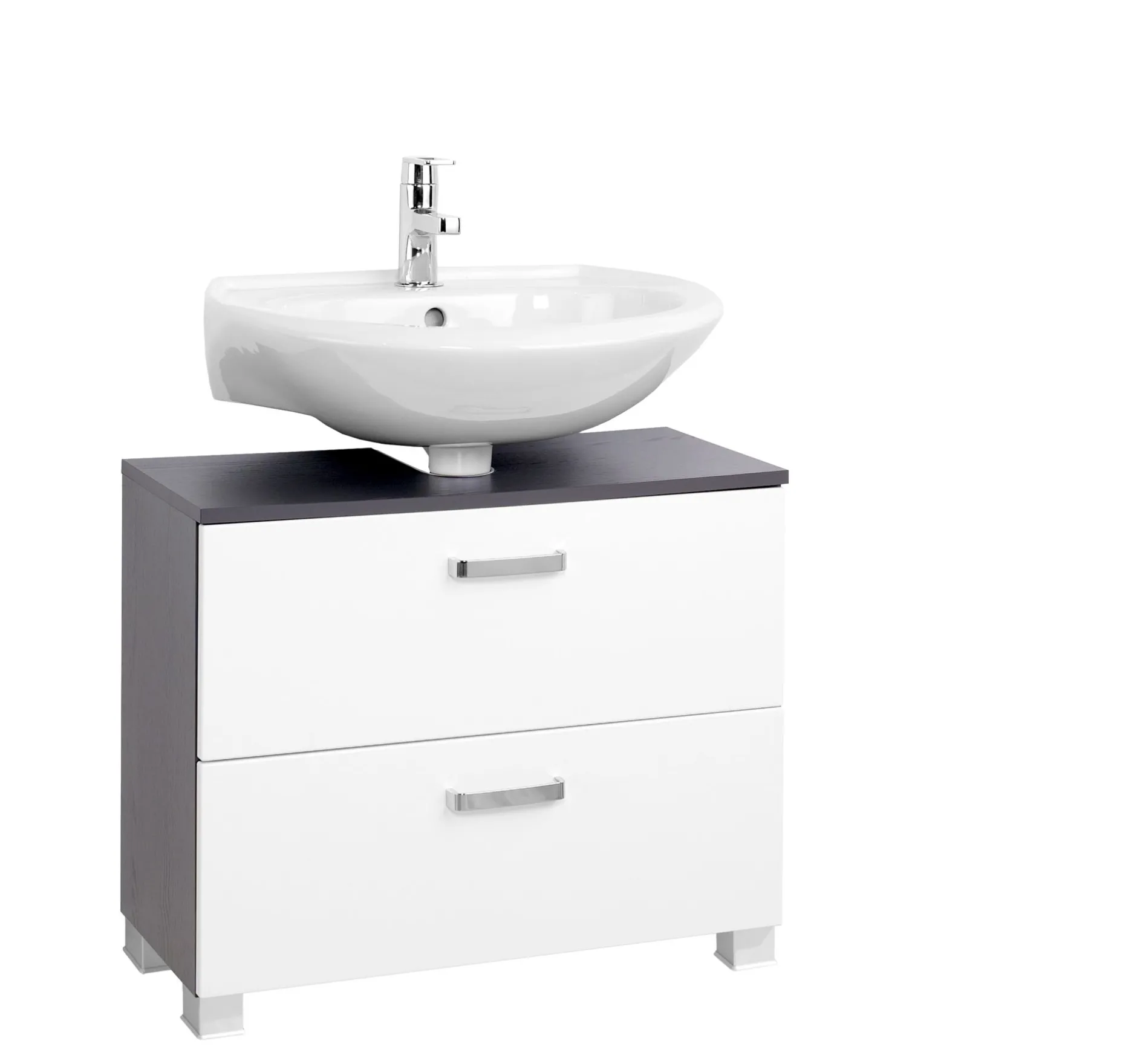 Waschtischunterschrank Bobbi 70cm 1 Tür und 1 Schublade - graphit/hochglanz-weiß