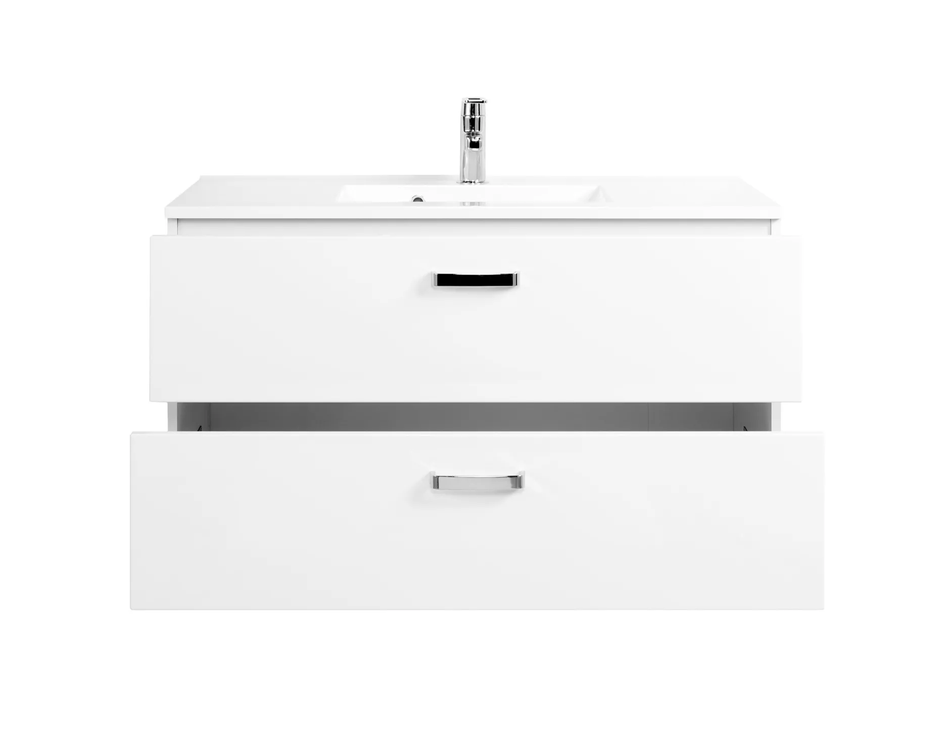 Waschtischunterschrank Bobbi 100cm mit 2 Schubladen und Keramikwaschbecken - weiß