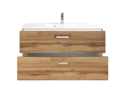 Waschtischunterschrank Bobbi 100cm mit 2 Schubladen und Keramikwaschbecken - Eiche