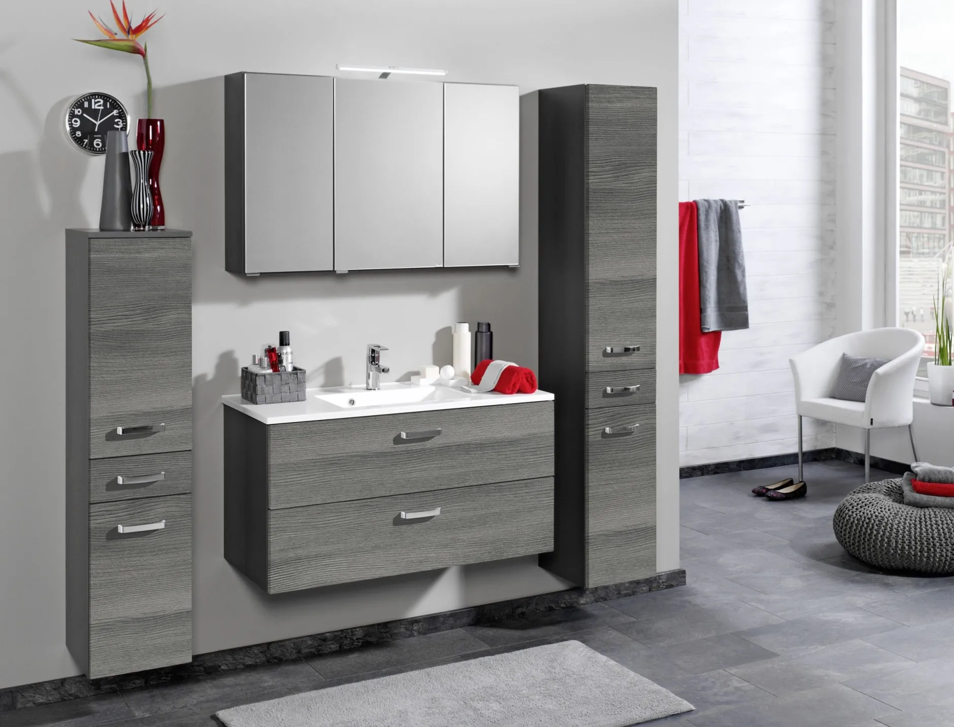 Waschtischunterschrank Bobbi 80cm 2 Schubladen - graphit/quecksilber