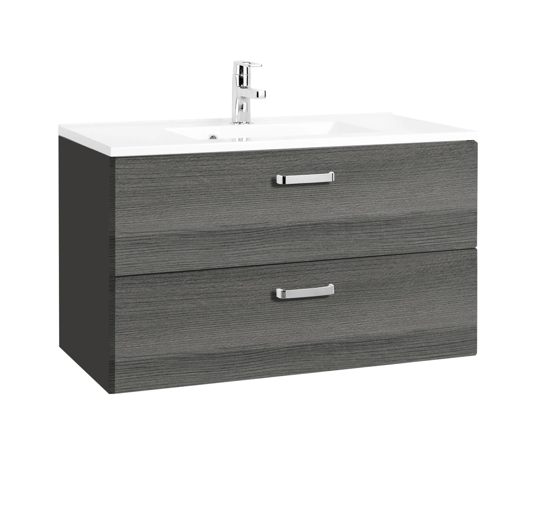 Waschtischunterschrank Bobbi 80cm 2 Schubladen - graphit/quecksilber